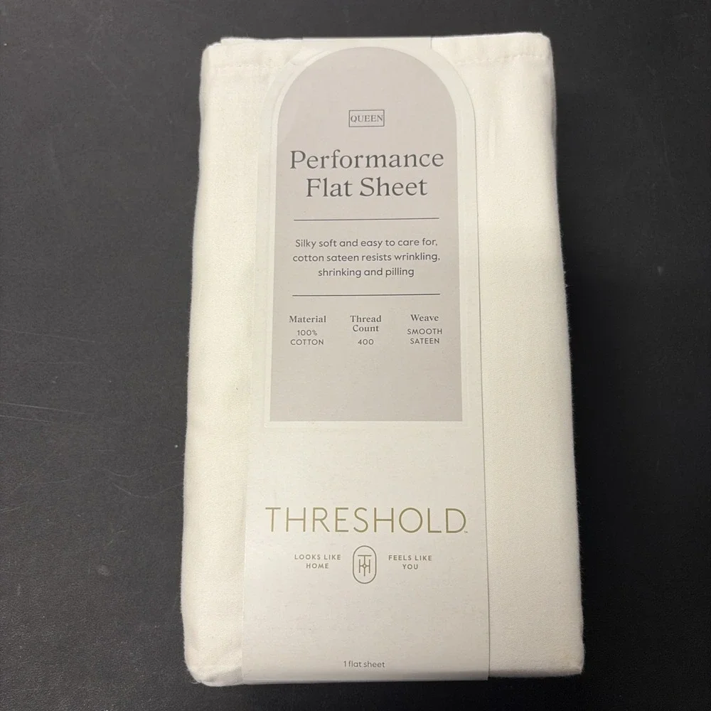 Threshold Queen 400 Thread Count Performance Flat Sheet In Sour Cream NWT 20553